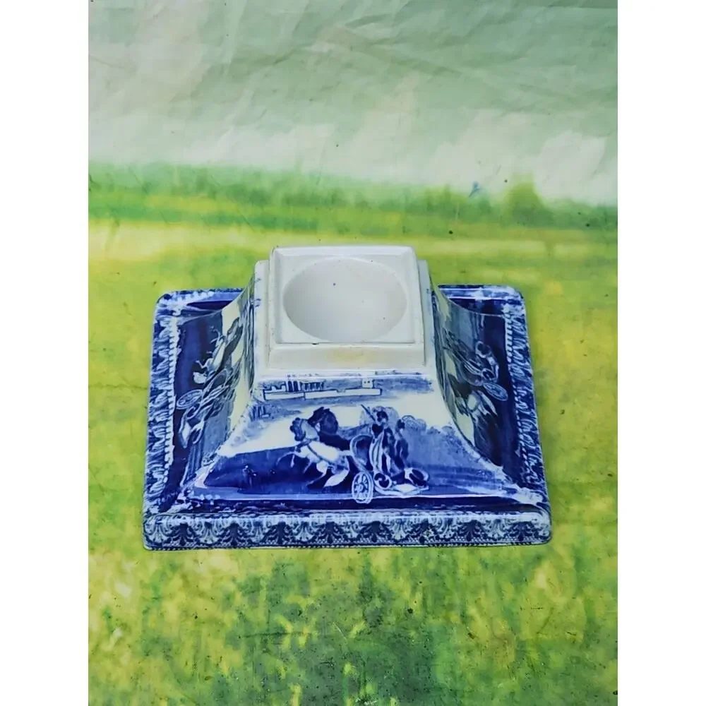 Cauldon England Blue & White Classical Inkwell Circa 1925 Marked Underneath Vtg